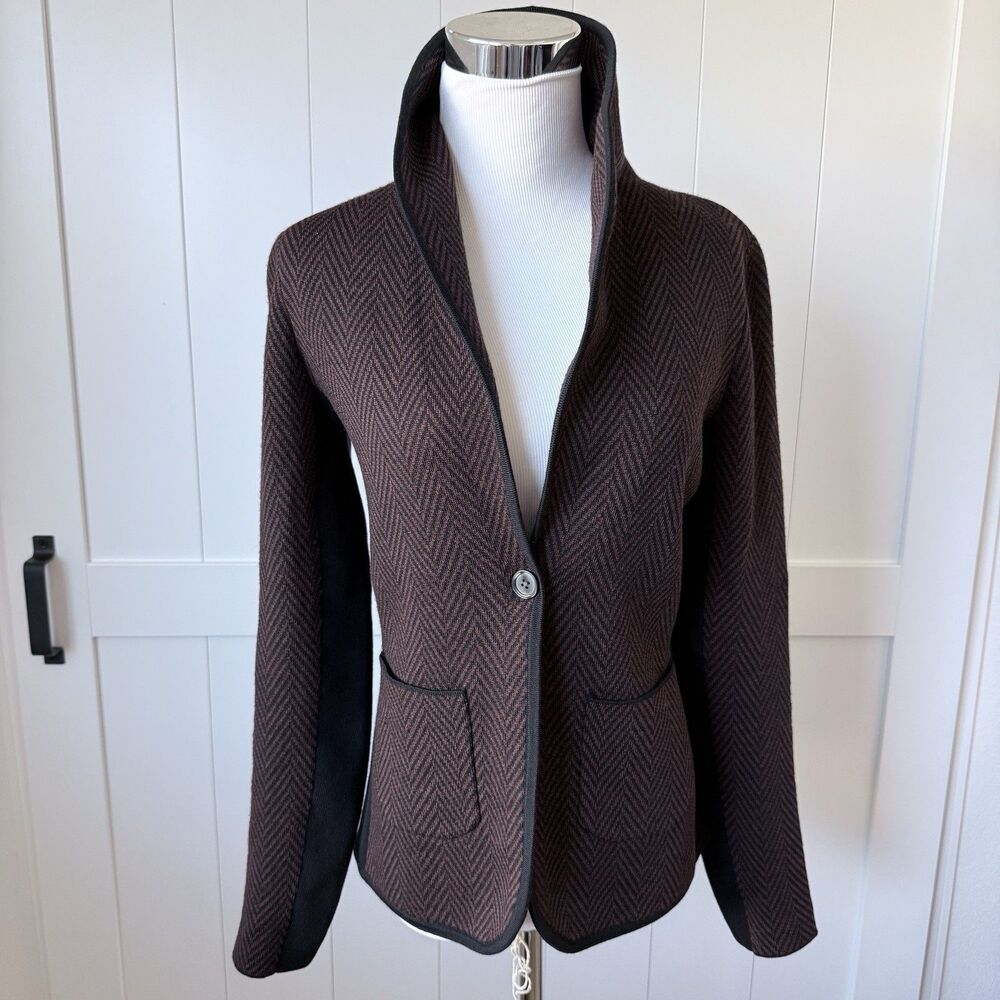 Margaret O'Leary Bacall 100% Merino Wool Blazer Jacket Rust Herringbone M